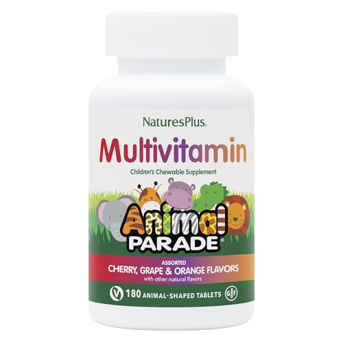 Natures Plus Animal Parade Children's Chewable Multivitamin - 180 Animal-Shaped Tablets, Pack of 3 - Natural Assorted Flavors - Vegan, Gluten Free - 270 Total Servings