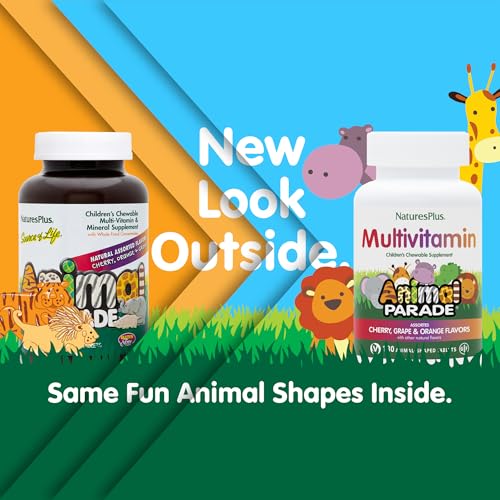 Natures Plus Animal Parade Children's Chewable Multivitamin - 180 Animal-Shaped Tablets, Pack of 3 - Natural Assorted Flavors - Vegan, Gluten Free - 270 Total Servings