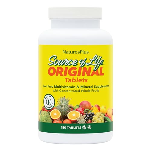 Natures Plus Source of Life No Iron - 180 Tablets, Pack of 2 - Multi-Vitamin & Mineral Supplement - Supports Natural Energy & Overall Well-Being - Gluten Free, Vegetarian - 120 Total Servings