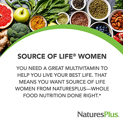 Natures Plus Source of Life Women - 120 Tablets, Pack of 2 - Multi-Vitamin & Mineral Supplement - with Iron, Calcium, Folate & Lutein - Gluten Free, Vegetarian - 120 Total Servings