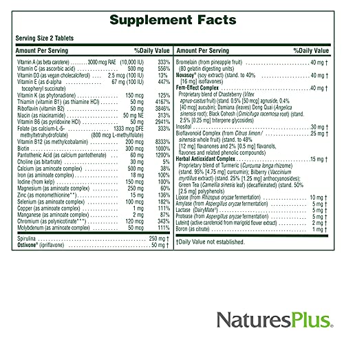 Natures Plus Source of Life Women - 120 Tablets, Pack of 2 - Multi-Vitamin & Mineral Supplement - with Iron, Calcium, Folate & Lutein - Gluten Free, Vegetarian - 120 Total Servings