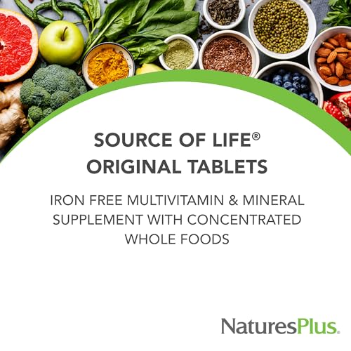 Natures Plus Source of Life No Iron - 180 Tablets, Pack of 2 - Multi-Vitamin & Mineral Supplement - Supports Natural Energy & Overall Well-Being - Gluten Free, Vegetarian - 120 Total Servings