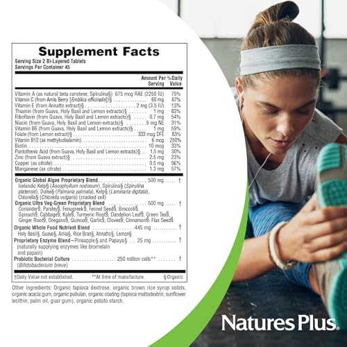 NaturesPlus Ultra Juice Green - 90 Bi-Layered Tablets, Pack of 2 - Supports Immune Health, Digestion & Energy Production - Organic, Non-GMO, Vegan, Gluten Free - 90 Total Servings
