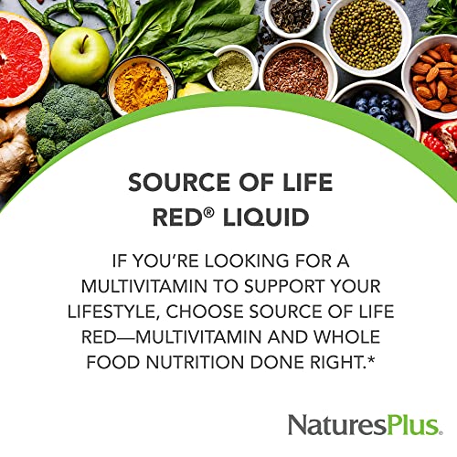 Natures Plus Source of Life RED Multivitamin Liquid - 30 oz, Pack of 2 - Energy & Immune Support - with Exotic Red Fruits, Lycopene & Lutein - Vegetarian & Gluten Free - 60 Total Servings