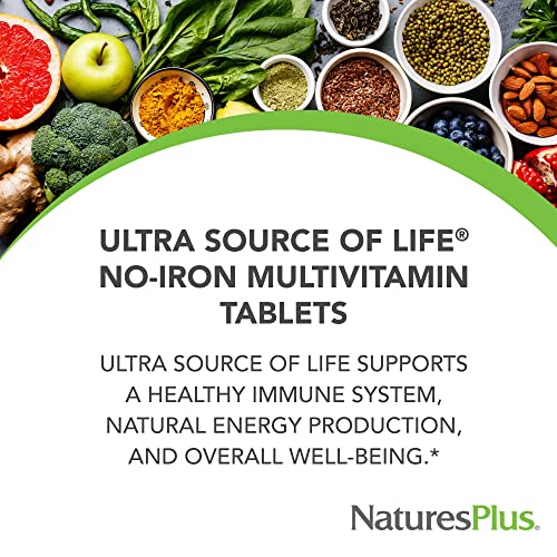 Natures Plus Ultra Source of Life No-Iron Multivitamin - 180 Tablets - Supports Immune Health, Energy & Overall Well-Being - with Lutein & Vitamin D3 - Vegetarian & Gluten Free - 60 Servings