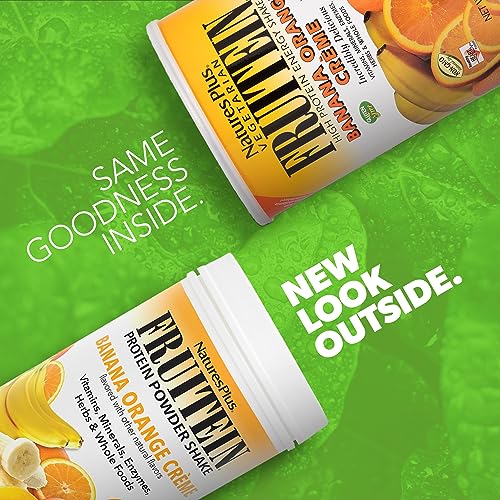 NaturesPlus FRUITEIN Banana Orange Creme Shake - 2.8 lbs - 10 Grams of Plant-Based Protein Per Serving - Supports Energy & Immune System - Vegetarian, Gluten Free & Non-GMO - 37 Servings