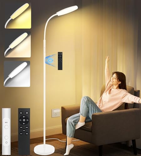 LanSuper Light Therapy Lamp, 10000 Lux UV-Free Happy Therapy Lamp, Full Spectrum Sunlight Lamp with Remote Control, Light Therapy Floor Lamp with 10 Color Temperature & 6 Brightness & Timer-White