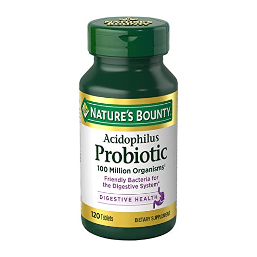 Nature's Bounty Lactobacillus Acidophilus Probiotic Supplement - Daily Probiotic for Women/Men Digestive Health, 100 Million Organisms, Vegetarian, 1 Serving per Day, 120 Tablets