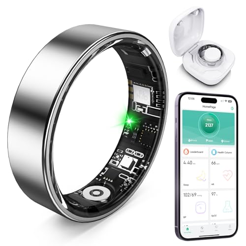 Free Shark Smart Ring with Sleep Monitoring, Step Counting, Heart Rate, Blood Oxygen for iOS and Android, No Subscription Fee, IP68 Waterproof Health Tracker (Silver, 7)