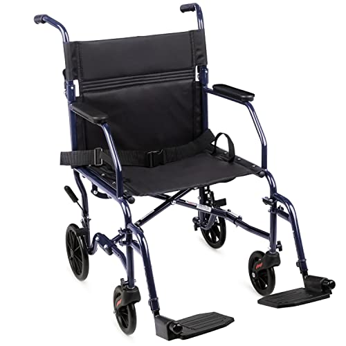 Carex Transport Wheelchair With 19 inch Seat, Folding Transport Chair with Foot Rests, Foldable Lightweight Wheelchair Foldable for Storage and Travel