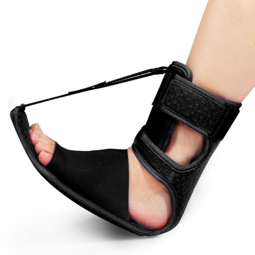 KTSAY Upgrade Plantar Fasciitis Night Splint & Relief Brace with Adjustable Straps - Support for Achilles Tendonitis, Heel Spur Pain, Day & Night Use (1, Black)