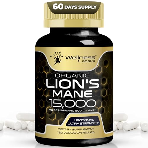 Lions Mane Supplement Capsules - 120 Count - Mushroom Supplement, Brain Supplements for Memory and Focus, Lion's Mane Mushroom Capsules Organic - Cognitive and Immune Support, Focus Supplement
