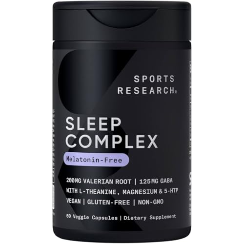 Sports Research® Sleep Complex- Melatonin-Free Vegan Capsules - with Valerian Root, GABA, L-Theanine, Magnesium & 5-HTP - 30 Servings