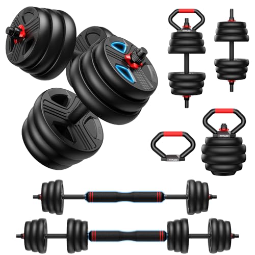 FITPLAM 4 in 1 Adjustable Dumbbell Weight Set, 45lbs Free Weights with Upgraded Nut, Used as Kettlebells, Barbell, Push Up Stand for Home, Gym, Fitness, Exercise, Suitable Men/Women, Black