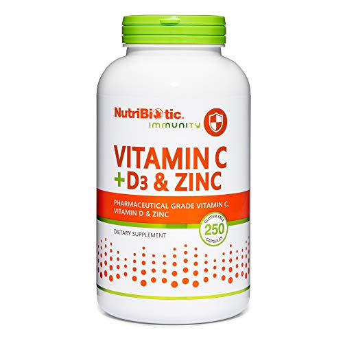 NutriBiotic – Vitamin C + Vitamin D3 & Zinc, 250 Capsules | Potent, Comprehensive Immune Support | Essential & Antioxidant Daily Supplement | Gluten & GMO Free