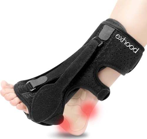 exhood Upgraded Plantar Fasciitis Night Splint, 3 Adjustable Straps Plantar Fasciitis Relief Braces for Achilles Tendonitis, Foot Drop & Heel Spur Pain Relief Day & Night (Black)
