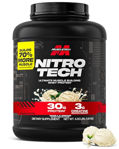 Muscletech Whey Protein Powder (Vanilla Cream, 4 Pound) - Nitro-Tech Ultimate Muscle Building Formula with Whey Protein Isolate - 30g of Protein, 3g of Creatine & 6.8g of BCAA - Packaging May Vary