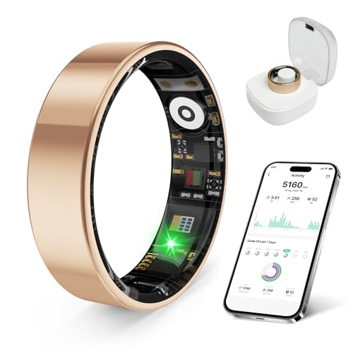 Smart Health Ring Fitness Tracker with Stress & Sleep Monitoring, Waterproof Activity Tracker, Compatible with iOS & Android, No Subscription Fee, Lightweight Wearable for Women & Men (Rose Gold, 7)