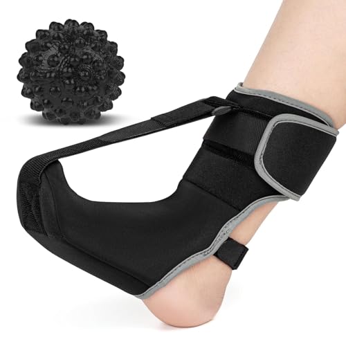 Plantar Fasciitis Night Splint Sock with Massage Ball for Plantar Fasciitis Relief, Soft & Comfortable Foot Brace for Achilles Tendonitis Heal Spur Foot-drop Flat-arch for Women and Men, Medium-Black
