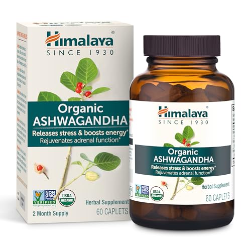 Himalaya Organic Ashwagandha Root, 2 Month Supply - Herbal Adrenal Support Supplements for Stress Relief and Energy Support - USDA Organic, Non-GMO, Vegan, Gluten Free, 670 mg, 60 Caplets