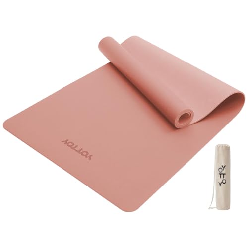 YOTTOY Yoga Mat,Non-Slip Hot Yoga Mat with Anti-Tear Design and Friendly Natural Rubber Mat with Strap and Bag (Pink)