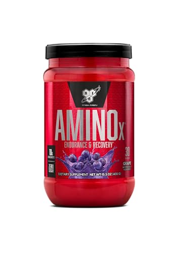 BSN Amino X Muscle Recovery & Endurance Powder with BCAAs, 10 Grams of Amino Acids, Keto Friendly, Caffeine-Free, Support Endurance, Zero Sugar, Grape, 30 servings, 15.34 Ounce (Packaging May Vary)