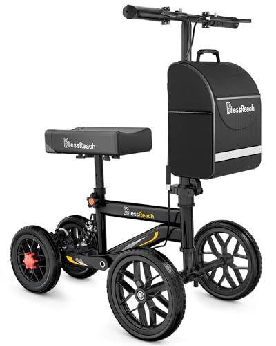 BlessReach Deluxe Medical Scooter Double Handbrake, All Terrain Steerable Knee Scooter Crutch Alternative, for Adults Injured Ankle & Foot Recovery in Blacks