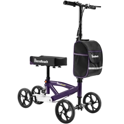 BlessReach Steerable Knee Walker Deluxe Medical Scooter for Foot Injuries Compact Crutches, with Dual Rear on-Wheel Brake and Shock Absorption Under The Knee padοΌPurpleοΌ