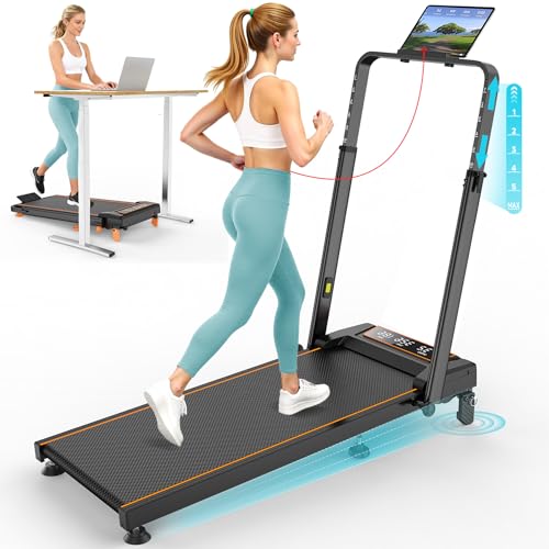 Rayspace Walking Pad with 12% Incline/Adjustable Height, Upgraded 3.5HP Walking Pad with Handle Bar, 4 in 1 Foldable Under Desk Treadmill, Electric Portable Treadmills for Home 350LBS, LED Display