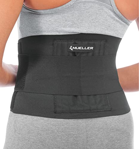 MUELLER Sports Medicine Adjustable Back Brace, Ideal for Upper and Lower Back Pain, Relief & Support for Men and Women, Strains, Sciatica, Scoliosis, Black, One Size