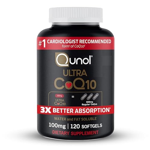 Qunol Ultra CoQ10 100mg, 3x Better Absorption, Patented Water and Fat Soluble Natural Supplement Form of Coenzyme Q10, Antioxidant for Heart Health, 120 Count Softgels