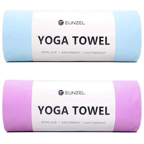 Eunzel 2 Pack Hot Yoga Towel Non Slip Yoga Mat Towel Non-Slip Sweat Absorbent Microfiber Towel for Hot Yoga, Pilates and Workout 72" x 26.5", Blue/Purple