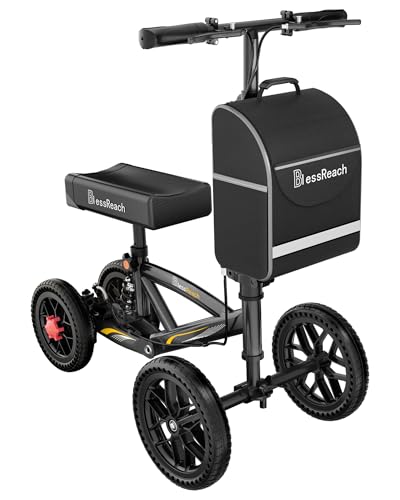 BlessReach All Terrain Foldable Knee Scooter Walker - Economical Knee Walker for Foot Injuries, Compact Crutches Alternative - Black