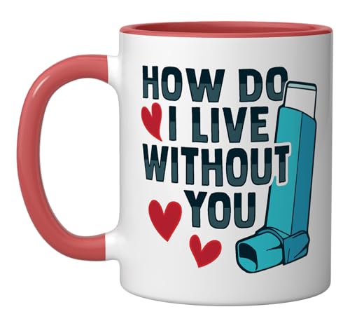 Albuterol Asthma Inhaler Design for an Asthmatic Ceramic Mug, Red/White