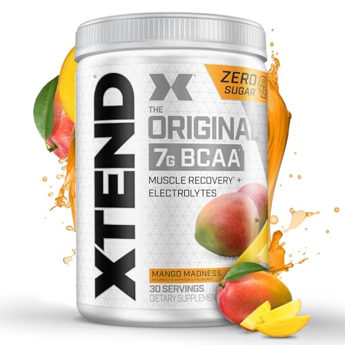 Xtend Original BCAA Powder, 7g BCAAs and 2.5g L-Glutamine for Muscle Recovery Hydration and Lean Muscle, Sugar Free Intra and Post Workout Drink with Electrolytes, Mango Madness, 30 Servings