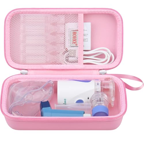 BOVKE Carrying Case for Handheld Electric Nebulizer for Adults and Kids, Inhaler Spacer Bag, Portable Electric Nebulizer Asthma Inhaler Holder, Mesh Pocket for Cables, Batteries and Accessories, Pink