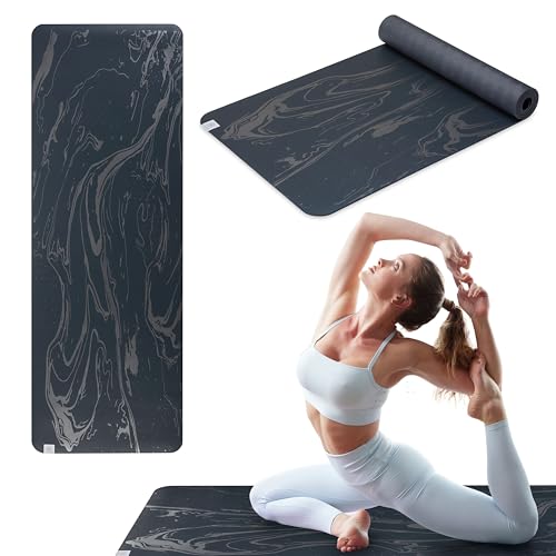 Gaiam Dry-Grip Yoga Mat - 5mm Thick Non-Slip Exercise & Fitness Mat for Standard or Hot Yoga, Pilates and Floor Workouts - Cushioned Support, Non-Slip Coat - 68 x 24 Inches - Marbled