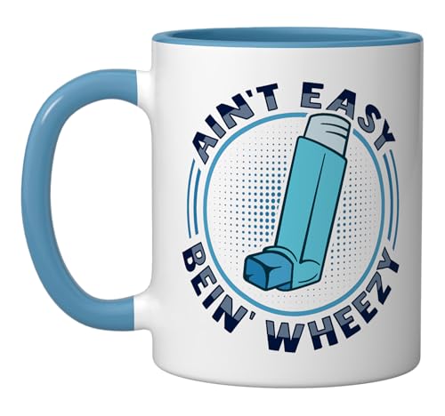 Albuterol Asthma Inhaler Design for an Asthmatic Ceramic Mug, Blue/White