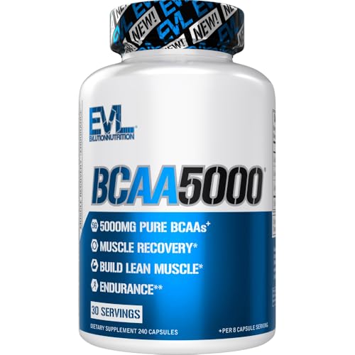 BCAAs Amino Acids Supplement for Men - EVL 2:1:1 5g BCAA Capsules for Post Workout Recovery and Lean Muscle Builder for Men - BCAA5000 Branched Chain Amino Acids Nutritional Supplement - 30 Servings