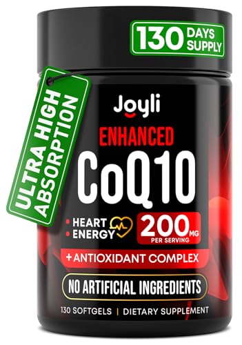 High Absorption CoQ10 200MG - Co Q10, 200mg Softgels for Heart Health & Energy Production - Enhanced Co Q 10 Supplement with Antioxidants and Flaxseed Oil - CoQ10 200 mg Per Serving