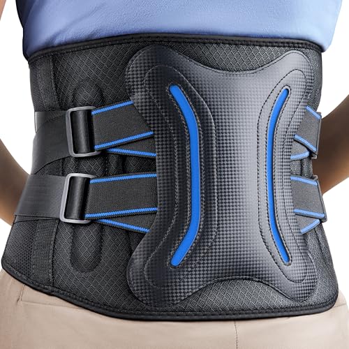 FEATOL Lower Back Brace with 5 Reinforced Stays for Women and Men, Adjustable Snug-Fit Lumbar Support Belt for Work, Size L, Waist 34.3-38inches