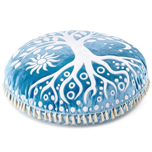 Hihealer Meditation Cushion, Large Velvet Floor Pillow for Yoga, Meditation & Mindfulness, Supportive Memory Foam Bolster (Blue)