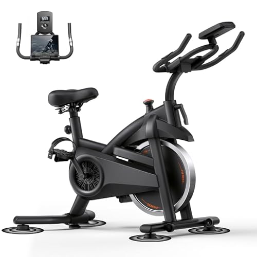 Quiet Belt Drive Stationary Exercise Bike for Home with 0–100 Adjustable Resistance, App Compatible, 300 LB Weight Capacity, Tablet Holder & Heart Rate Monitor