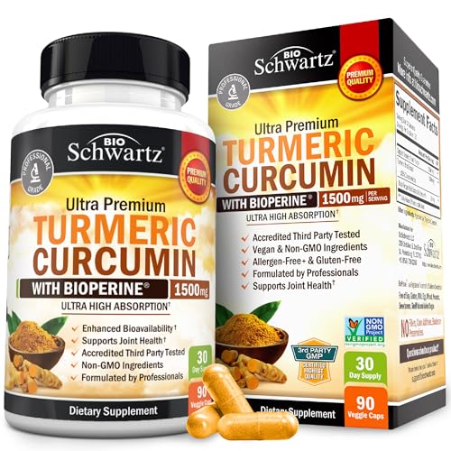 Turmeric Curcumin with Black Pepper Extract 1500mg - High Absorption Ultra Potent Turmeric Supplement with 95% Curcuminoids and BioPerine - Non GMO Tumeric Capsules for Joint Support - 90 Capsules