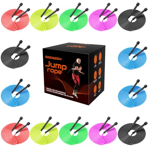 HELLOBOZS 14 Pack Adjustable PVC Jump Rope for Cardio Fitness - Versatile Jump Rope for Kids Women Men Christmas Gift -Tangle-Free for Keeping Fit, Training, Workout