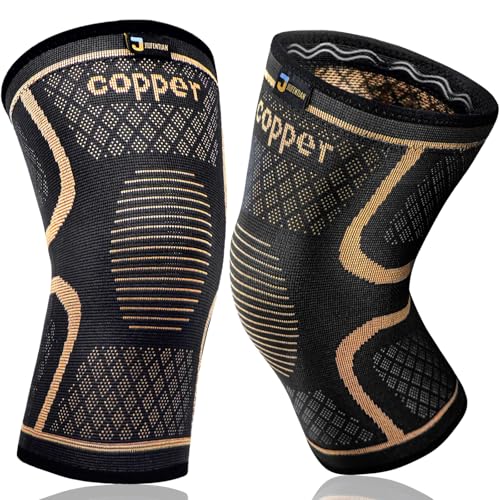 Copper Knee Braces for Men and Women (2 pack) -Knee Supports Copper Compression Knee Sleeve for Knee Pain, Arthritis, Sports and Recovery Support (Large)
