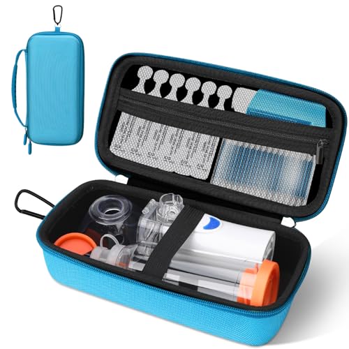 WFDL Asthma Inhaler & Nebulizer Travel Case - Waterproof Organizer with Mesh Pockets | Lightweight Medical Bag for Adults/Kids (Case Only, Blue)
