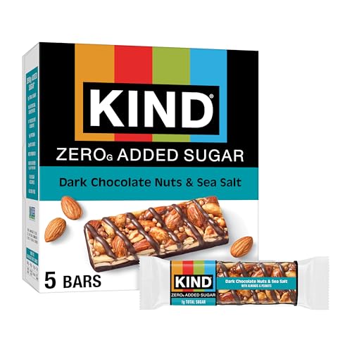Kind Zero Added Sugar Healthy Snacks Bars, Dark Chocolate Nuts & Sea Salt, Gluten Free, High Fiber, Keto Snacks, 5g Protein, 5 Count