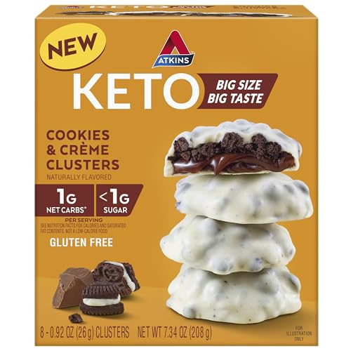 Atkins Keto Cookies & Crème Clusters, Gluten Free, High Fiber, Low Carb, Keto Friendly, 8 Count