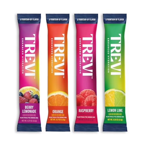 TREVI™ Sugar Free Electrolytes - Drink Mix Hydration Powder Packets - 28 Count - Original Variety Pack - Berry Lemoande, Lemon Lime, Raspberry, Orange